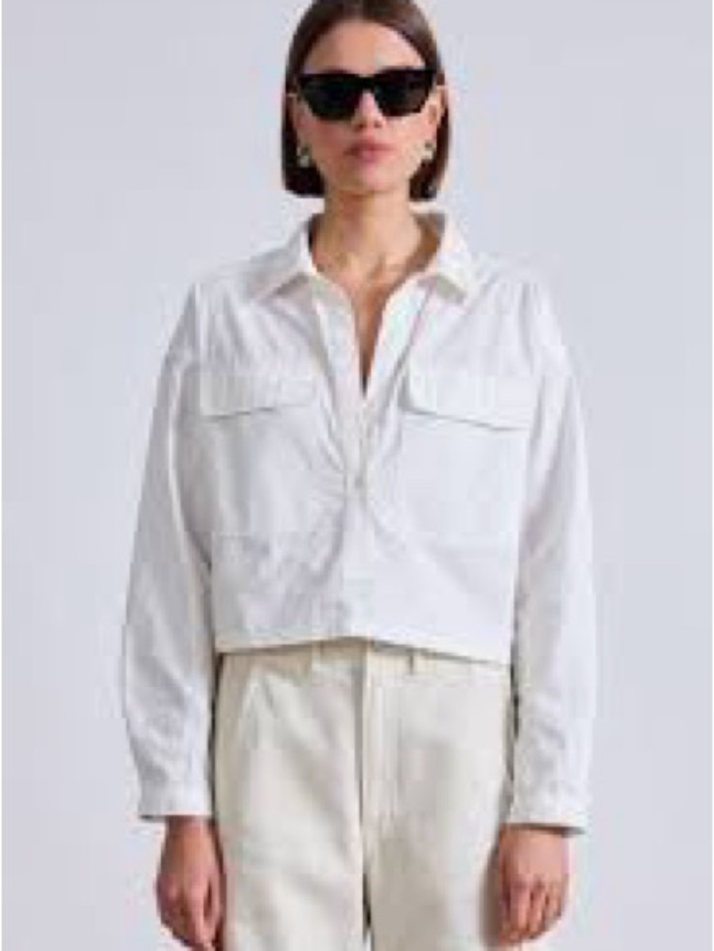 LOFT Cropped White Button Down Blouse for Women